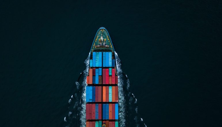 Aerial view container ship global business logistics import expo Aerial view container ship global business logistics import export freight shipping transportation, Container Ship vessel cargo ship carrier.