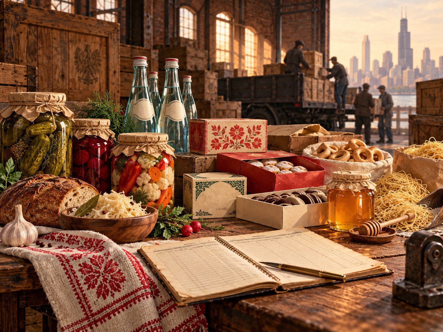 Artistic still life of traditional Polish foods in a Chicago warehouse